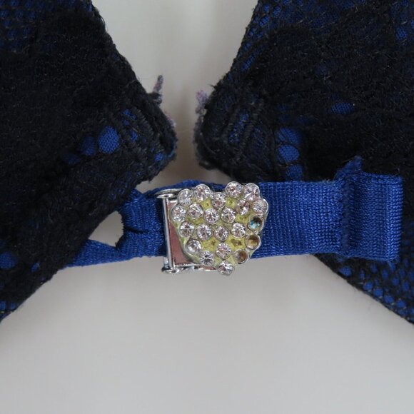 Victorias Secret 36C Sexy Little Things Black Lace Blue Underwire Push Up Bra - Picture 3 of 13